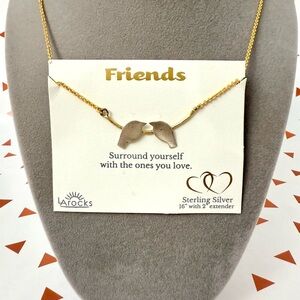 Friends Love Birds Pendant Necklace Two Tone Gold Chain Silver Birds